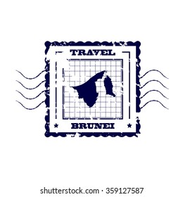 Rubber Stamp with Map of Brunei,vector illustration