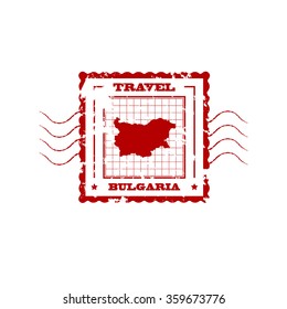Rubber Stamp with Map of Bulgaria, vector illustration