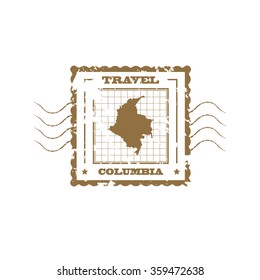 Rubber Stamp with Map of Columbia,vector illustration