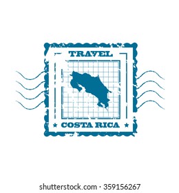 Rubber Stamp with Map of Costa Rica,vector illustration