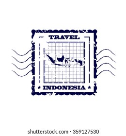Rubber Stamp with Map of Indonesia,vector illustration