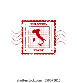 Rubber Stamp with Map of Italy, vector illustration