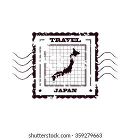 Rubber Stamp with Map of Japan,vector illustration