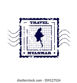 Rubber Stamp with Map of Myanmar,vector illustration