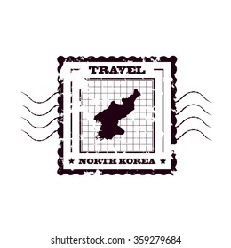 Rubber Stamp with Map of North Korea,vector illustration