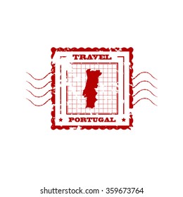 Rubber Stamp with Map of Portugal, vector illustration