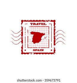 Rubber Stamp with Map of Spain, vector illustration