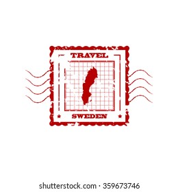 Rubber Stamp with Map of Sweden, vector illustration