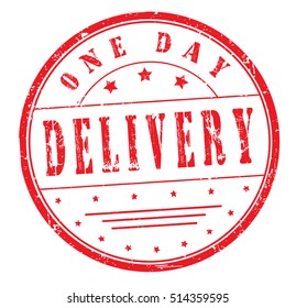rubber stamp "one day delivery" on white, vector illustration