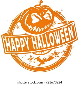 Rubber stamp with pumpkin and happy halloween