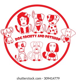 Rubber stamp in red dog logo pattern. In vector style.
