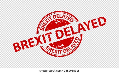 Rubber Stamp Seal Brexit Delayed - Red Vector Illustration - Isolated On Transparent Background