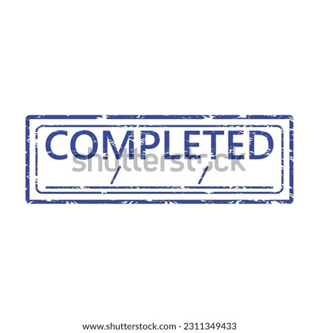 Rubber stamp seal completed, well done job and finished. Vector illustration. Paperwork organization, filing and archiving, office management document, successful result, blue rubberstamp