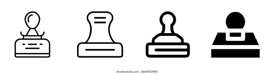 Sello de goma e iconos de sello Conjunto de Vector - Línea y sólido, Aprobación, certificado, oficina, notario