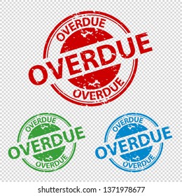 Rubber Stamp Seal Overdue - Vector Illustration - Isolated On Transparent Background