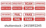 Rubber stamp set with grunge texture. Damaged seal icon or sign. Vector illustration.