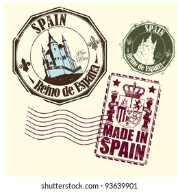 Rubber stamp of Spain with a medieval castle and the arms