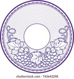 Rubber stamp template with grape brances for wine decoration. 
