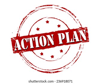 Rubber stamp with text action plan inside, vector illustration