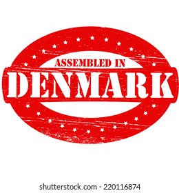 Rubber stamp with text assembled in Denmark inside, vector illustration