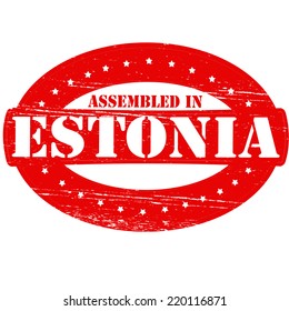 Rubber stamp with text assembled in Estonia inside, vector illustration