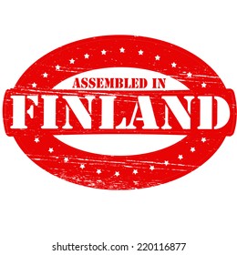 Rubber stamp with text assembled in Finland inside, vector illustration