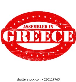 Rubber stamp with text assembled in Greece inside, vector illustration