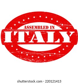 Rubber stamp with text assembled in Italy inside, vector illustration