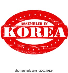 Rubber stamp with text assembled in Korea inside, vector illustration