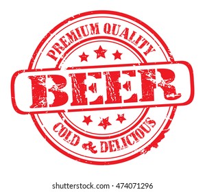 rubber stamp with text "beer, premium quality cold and delicious" on white, vector illustration