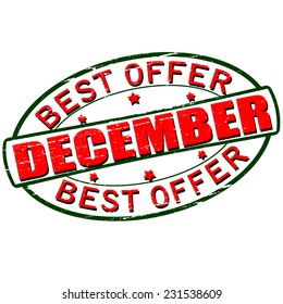 Rubber stamp with text best offer December inside, vector illustration