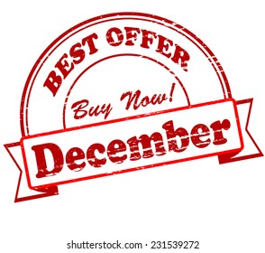 Rubber stamp with text best offer December inside, vector illustration