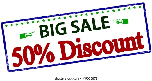 Rubber stamp with text big sale fifty percent discount inside, vector illustration
