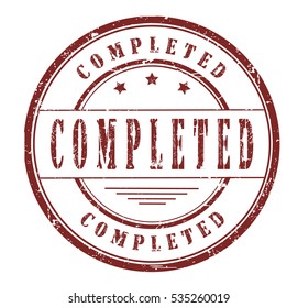Rubber stamp with text, COMPLETED, on white, vector illustration