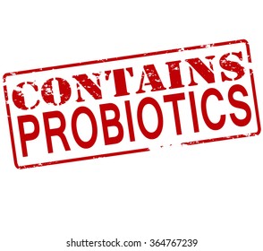 Rubber stamp with text contains probiotics inside, vector illustration
