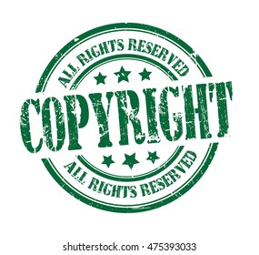 rubber stamp with text "copyright, all rights reserved" on white, vector illustration