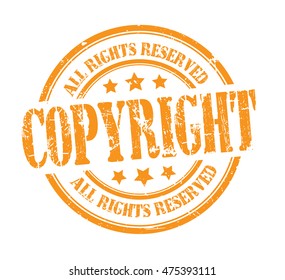 rubber stamp with text "copyright, all rights reserved" on white, vector illustration