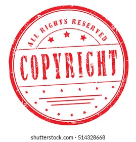 rubber stamp with text "copyright, all rights reserved" on white, vector illustration