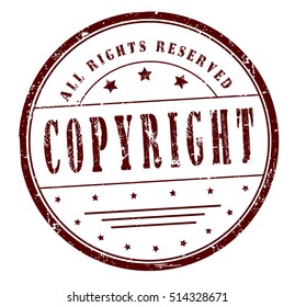rubber stamp with text "copyright, all rights reserved" on white, vector illustration