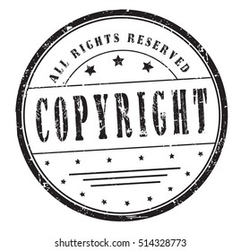 rubber stamp with text "copyright, all rights reserved" on white, vector illustration