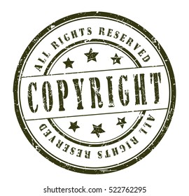 rubber stamp with text "copyright, all rights reserved" on white, vector illustration