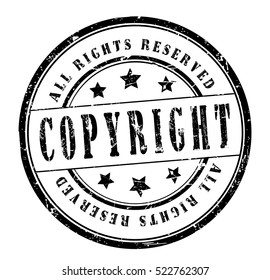 rubber stamp with text "copyright, all rights reserved" on white, vector illustration