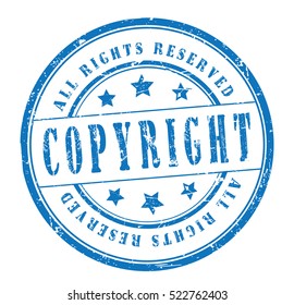 rubber stamp with text "copyright, all rights reserved" on white, vector illustration