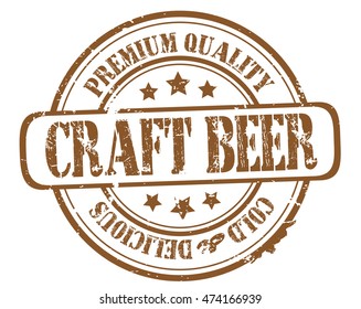 rubber stamp with text "craft beer, premium quality, cold and delicious" on white, vector illustration