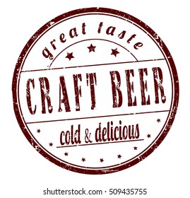 rubber stamp with text "craft beer, great taste,cold and delicious" on white, vector illustration