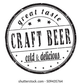 rubber stamp with text "craft beer, great taste,cold and delicious" on white, vector illustration