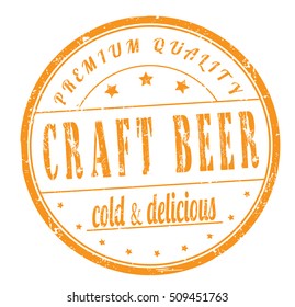 rubber stamp with text "craft beer, great taste,cold and delicious" on white, vector illustration