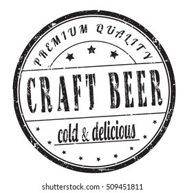 rubber stamp with text "craft beer, great taste,cold and delicious" on white, vector illustration