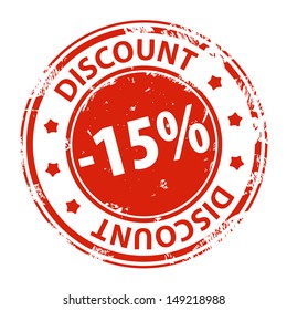 Rubber stamp with text Discount 15 percent icon isolated on white background. Vector illustration