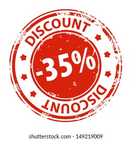 Rubber stamp with text Discount 35 percent icon isolated on white background. Vector illustration